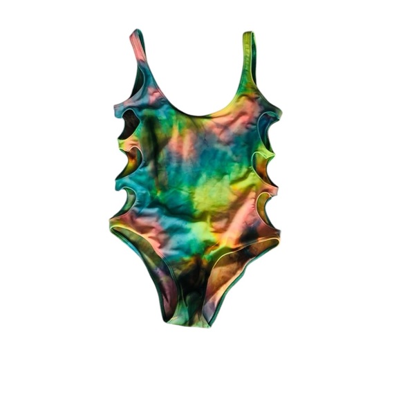Lolli Rainbow Tie Dye Side Heart Cut Out One Piece Swim Suit - Picture 7 of 14